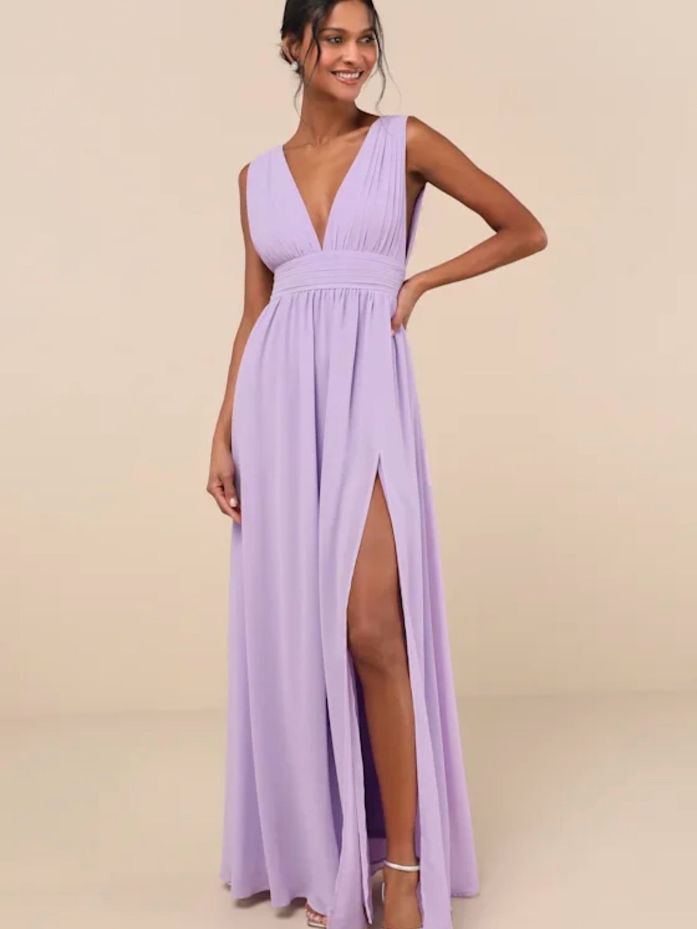 Lulu's Lilac V-Neck Maxi Dress with High Side Slit